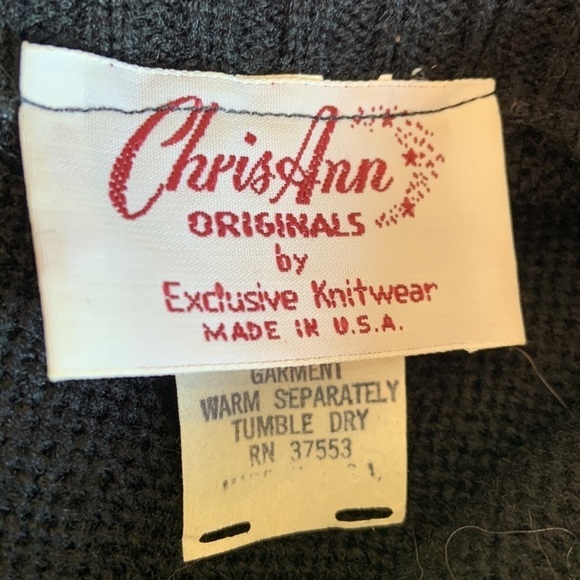 Chris Ann Vintage Black Feather V-Neck Sweater Size Small - Picture 5 of 6